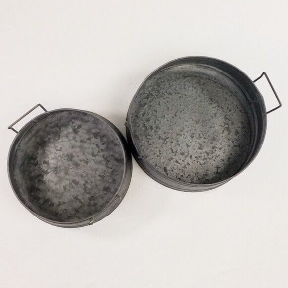 Farmhouse Galvanized Metal Storage Trays Buckets With Handles Set-2 Piece - Picture 2 of 8
